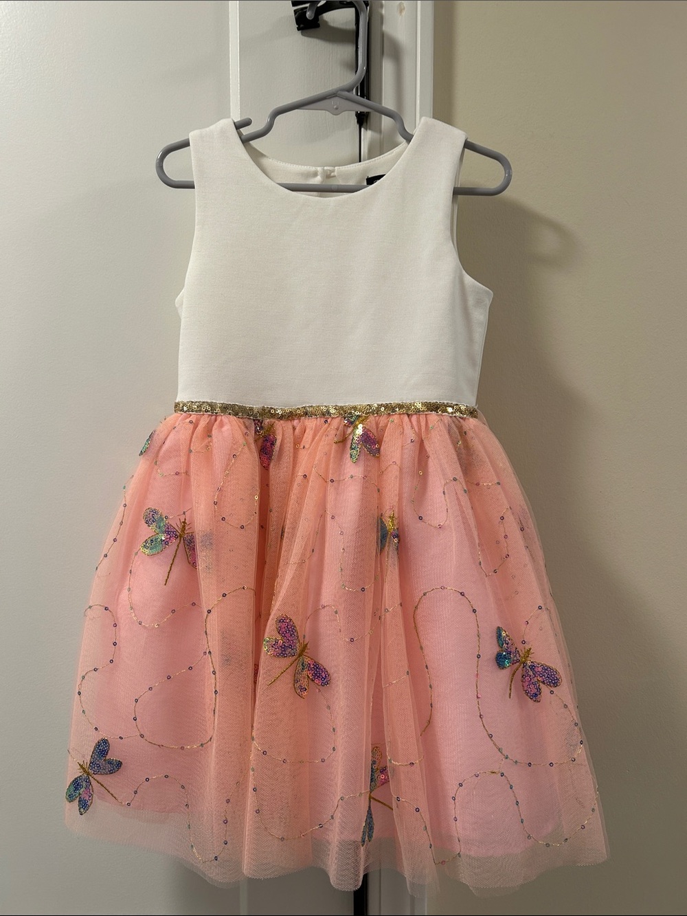 Zunie White and Pink Butterfly Tulle Dress